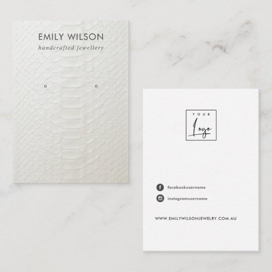 WITTE TEXTURE STUD EARRING DISPLAY KAART VISITEKAARTJE (Voorkant / Achterkant)