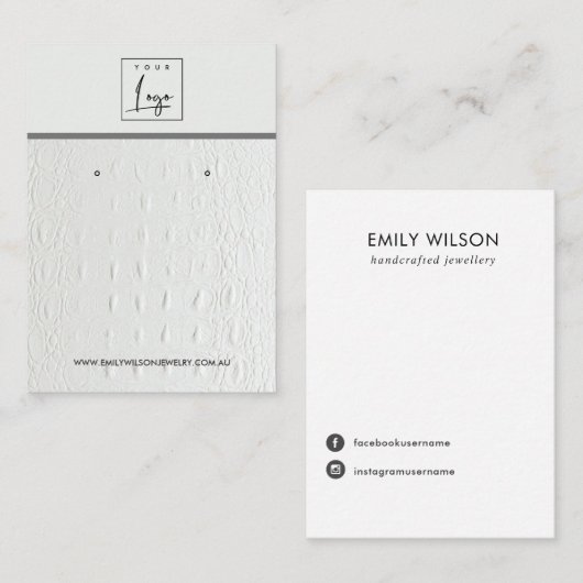 WITTE TEXTURE STUD EARRING DISPLAY KAART VISITEKAARTJE (Voorkant / Achterkant)