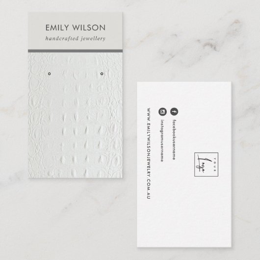 WITTE TEXTURE STUD EARRING DISPLAY KAART VISITEKAARTJE (Voorkant / Achterkant)
