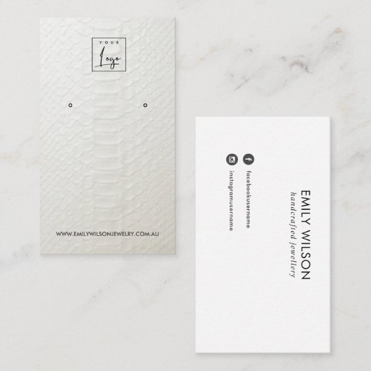 WITTE TEXTURE STUD EARRING DISPLAY KAART VISITEKAARTJE (Voorkant / Achterkant)