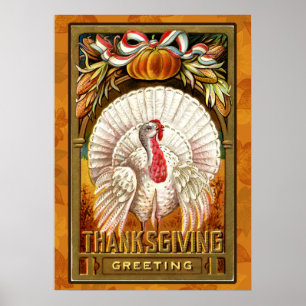witte Thanksgiving Turkije Poster