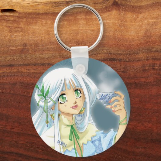 witte theeportret sleutelhanger (Voorkant)