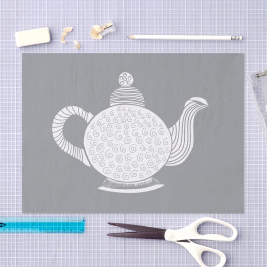 Witte theepot op grijs tissuepapier (Craft)