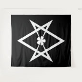 Witte Thelema Solid Unicursal Hexagram op Zwart Wandkleed (Voorkant (horizontaal))