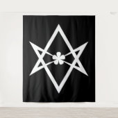 Witte Thelema Solid Unicursal Hexagram op Zwart Wandkleed (Voorkant)