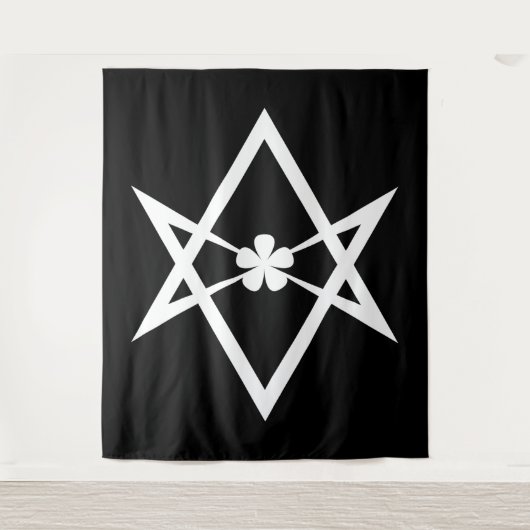 Witte Thelema Solid Unicursal Hexagram op Zwart Wandkleed (Voorkant)