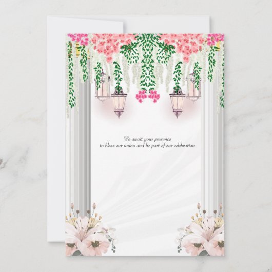 Witte thema bruiloft kaart (Achterkant)