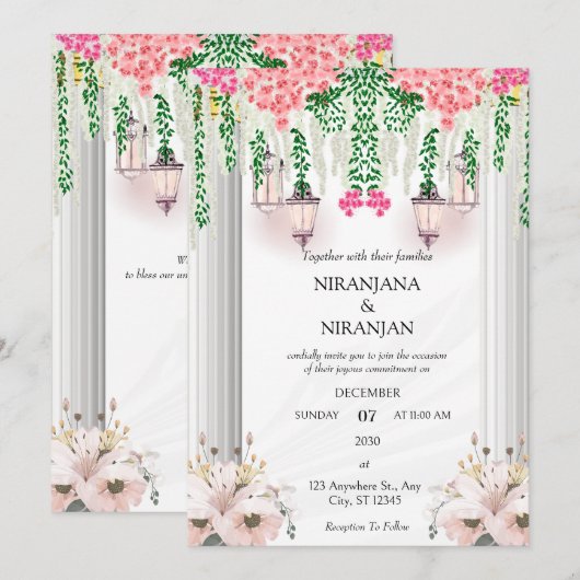 Witte thema bruiloft kaart (Voorkant / Achterkant)