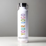 Witte Thor Water Bottle Company Logo Branded Waterfles<br><div class="desc">Personaliseer deze 22 oz witte roestvrijstalen waterfles eenvoudig met uw eigen bedrijf logo, tagline, naam van de ontvanger of andere aangepaste tekst. Deze Thor Copper Vacuum Geïsoleerde Fles is ontworpen voor warme of koude drinken. Door het gebruik van herbruikbare waterflessen in uw kantoor aan te moedigen, kunt u kosten besparen...</div>