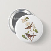 Witte-Throated Sparrow Audubon Bird in Dogwood Ronde Button 5,7 Cm (Voorkant /achterkant)