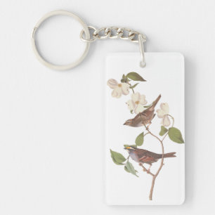 Witte-Throated Sparrow Audubon Bird in Dogwood Sleutelhanger