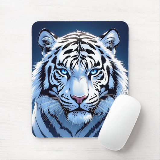 Witte Tijger Ai Kunst met Blauwe Ogen Muismat (Met muis)