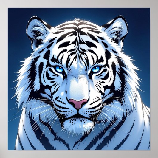 Witte Tijger Ai Kunst met Blauwe Ogen Poster (Voorkant)