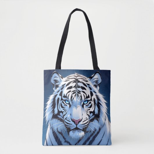 Witte Tijger Ai Kunst met blauwe ogen Tote Bag (Voorkant)