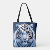 Witte Tijger Ai Kunst met blauwe ogen Tote Bag (Achterkant)