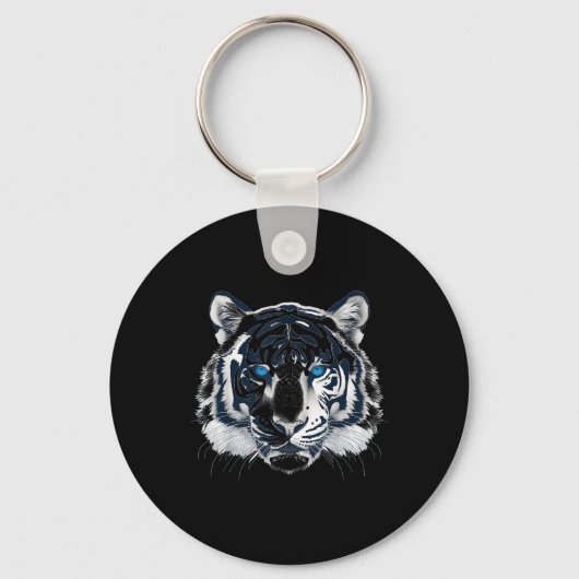 Witte Tijger Blauwe Ogen Wilde Kat Dier _1 Sleutelhanger (Voorkant)