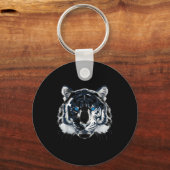 Witte Tijger Blauwe Ogen Wilde Kat Dier _1 Sleutelhanger (Voorkant)