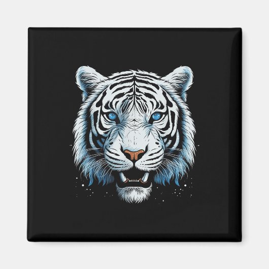 Witte Tijger Blauwe Ogen Wilde Kat Dier Magneet (Voorkant)