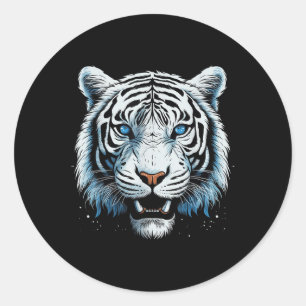 Witte Tijger Blauwe Ogen Wilde Kat Dier Ronde Sticker