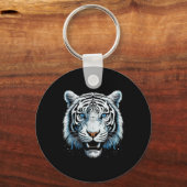 Witte Tijger Blauwe Ogen Wilde Kat Dier Sleutelhanger (Voorkant)