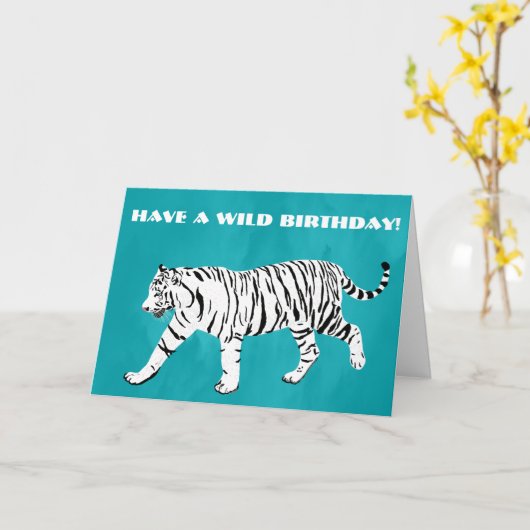 Witte Tijger Blauwgroen, Turquoise Blauw Custom Kaart (Gele Bloem)