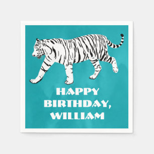 Witte Tijger Blauwgroen, Turquoise Blauw Custom Servet