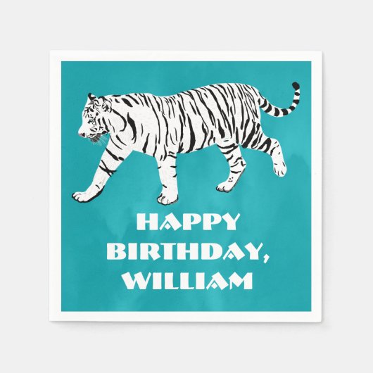 Witte Tijger Blauwgroen, Turquoise Blauw Custom Servet (Voorkant)