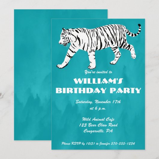 Witte Tijger Blauwgroen, Turquoise Blauw Verjaarda Kaart (Voorkant / Achterkant)
