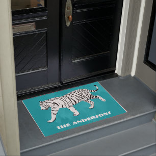 Witte tijger Blauwgroen, Turquoise Blue op maat Deurmat