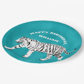 Witte tijger Blauwgroen, Turquoise Blue op maat Papieren Bordje (Gekanteld)