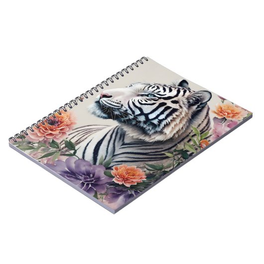 Witte Tijger Bloemenportret Kunst Notitieboek (Linkerzijde)