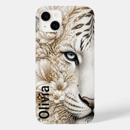 Witte Tijger Bloemkunst met Blauwe Ogen Case-Mate iPhone Case (Achterkant)