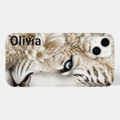 Witte Tijger Bloemkunst met Blauwe Ogen Case-Mate iPhone Case (Achterkant (horizontaal))