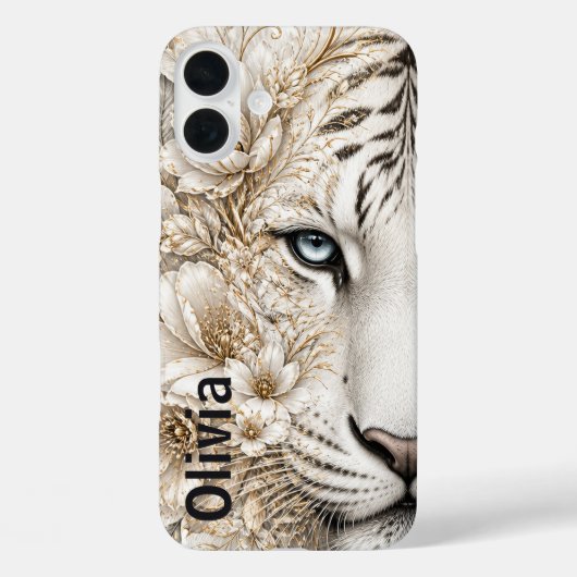 Witte Tijger Bloemkunst met Blauwe Ogen Case-Mate iPhone Case (Achterkant)