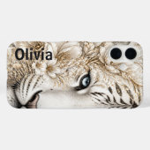 Witte Tijger Bloemkunst met Blauwe Ogen Case-Mate iPhone Case (Achterkant (horizontaal))
