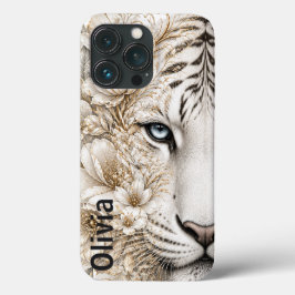 Witte Tijger Bloemkunst met Blauwe Ogen Case-Mate iPhone Case
