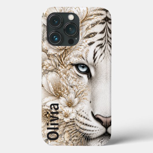 Witte Tijger Bloemkunst met Blauwe Ogen Case-Mate iPhone Case (Achterkant)