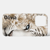 Witte Tijger Bloemkunst met Blauwe Ogen Case-Mate iPhone Case (Achterkant (horizontaal))