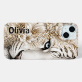 Witte Tijger Bloemkunst met Blauwe Ogen Case-Mate iPhone Case (Achterkant (horizontaal))