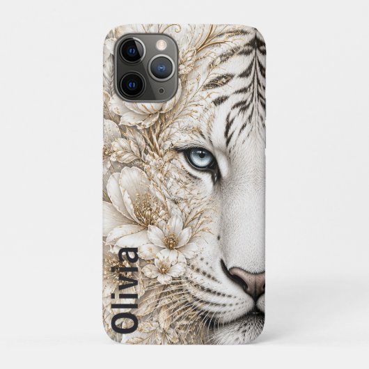 Witte Tijger Bloemkunst met Blauwe Ogen Case-Mate iPhone Case (Achterkant)