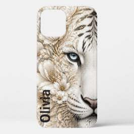Witte Tijger Bloemkunst met Blauwe Ogen Case-Mate iPhone Case
