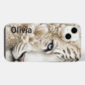 Witte Tijger Bloemkunst met Blauwe Ogen iPhone Hoesje (Achterkant horizontaal)