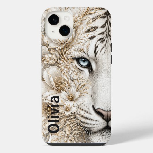 Witte Tijger Bloemkunst met Blauwe Ogen iPhone Hoesje (Achterkant)