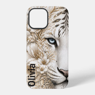 Witte Tijger Bloemkunst met Blauwe Ogen iPhone 12 Pro Hoesje