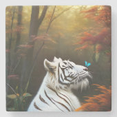 Witte tijger die liefdevolle momenten, gesteente O Stenen Onderzetter (Voorkant)