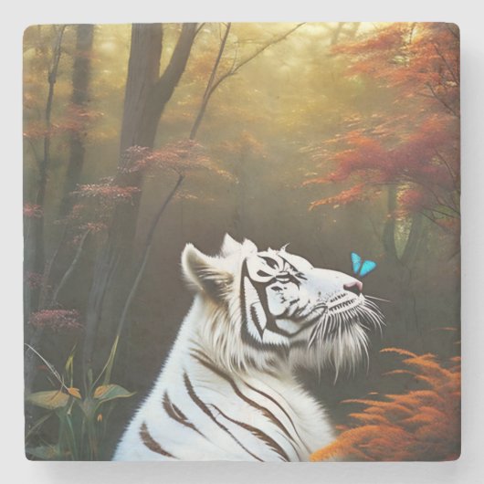 Witte tijger die liefdevolle momenten, gesteente O Stenen Onderzetter (Voorkant)