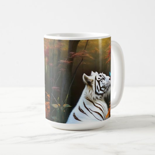 Witte tijger die liefdevolle momenten, koffie-Mok Koffiemok (Voorkant rechts)