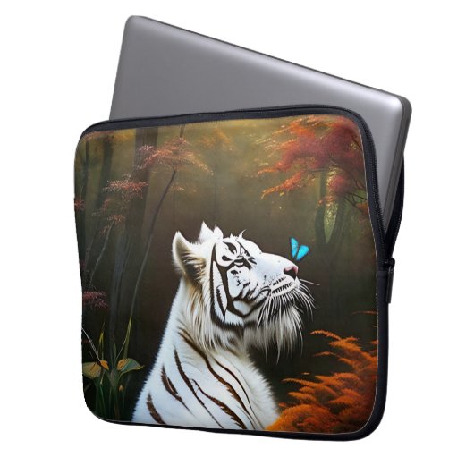 Witte tijger die liefdevolle momenten, laptophoes laptop sleeve (Voorkant Links)