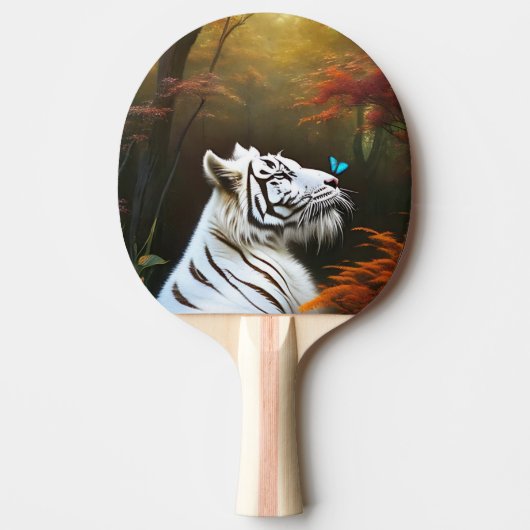 Witte tijger die liefdevolle momenten pingelen, pi tafeltennisbatje (Voorkant)