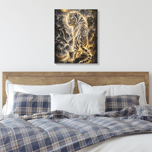 Witte Tijger Draait Terug Beschermende Kracht Canvas Afdruk (Insitu (Slaapkamer))